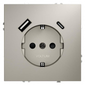 Розетка 1-м СП S70 16А с USB A+С с заземл. защ. шторки механизм кашемир Voltum VLS040503