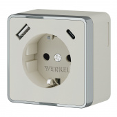 Розетка с заземлением, шторками и USB тип A+C Gallant слоновая кость W5071703