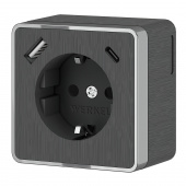 Розетка с заземлением, шторками и USB тип A+C Gallant графит рифленый W5071704