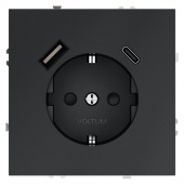Розетка 1-м СП S70 16А с USB A+С с заземл. защ. шторки механизм графит Voltum VLS040507