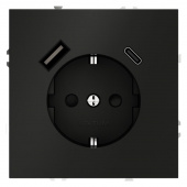 Розетка 1-м СП S70 16А с USB A+С с заземл. защ. шторки механизм черн. матов. Voltum VLS040508