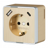 Розетка с заземлением, шторками и USB тип A+C Gallant шампань рифленый W5071710