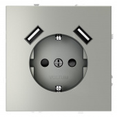 Розетка 1-м СП S70 16А с USB A+A с заземл. защ. шторки механизм сталь Voltum VLS040405