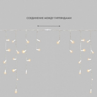 Гирлянда светодиодная "Айсикл" (бахрома) 4.8х0.6м 152LED тепл. бел. 15Вт 230В IP65 постоян. свечение провод ПВХ бел. (нужен шнур питания 303-500-1) Neon-Night 255-138-6